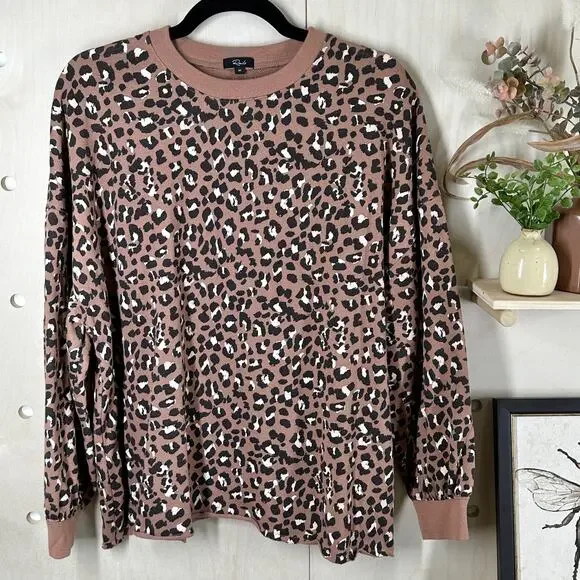 RAILS Reeves Sweatshirt SZ M Mountain Leopard Print Terry Sweater - Picture 2 of 10